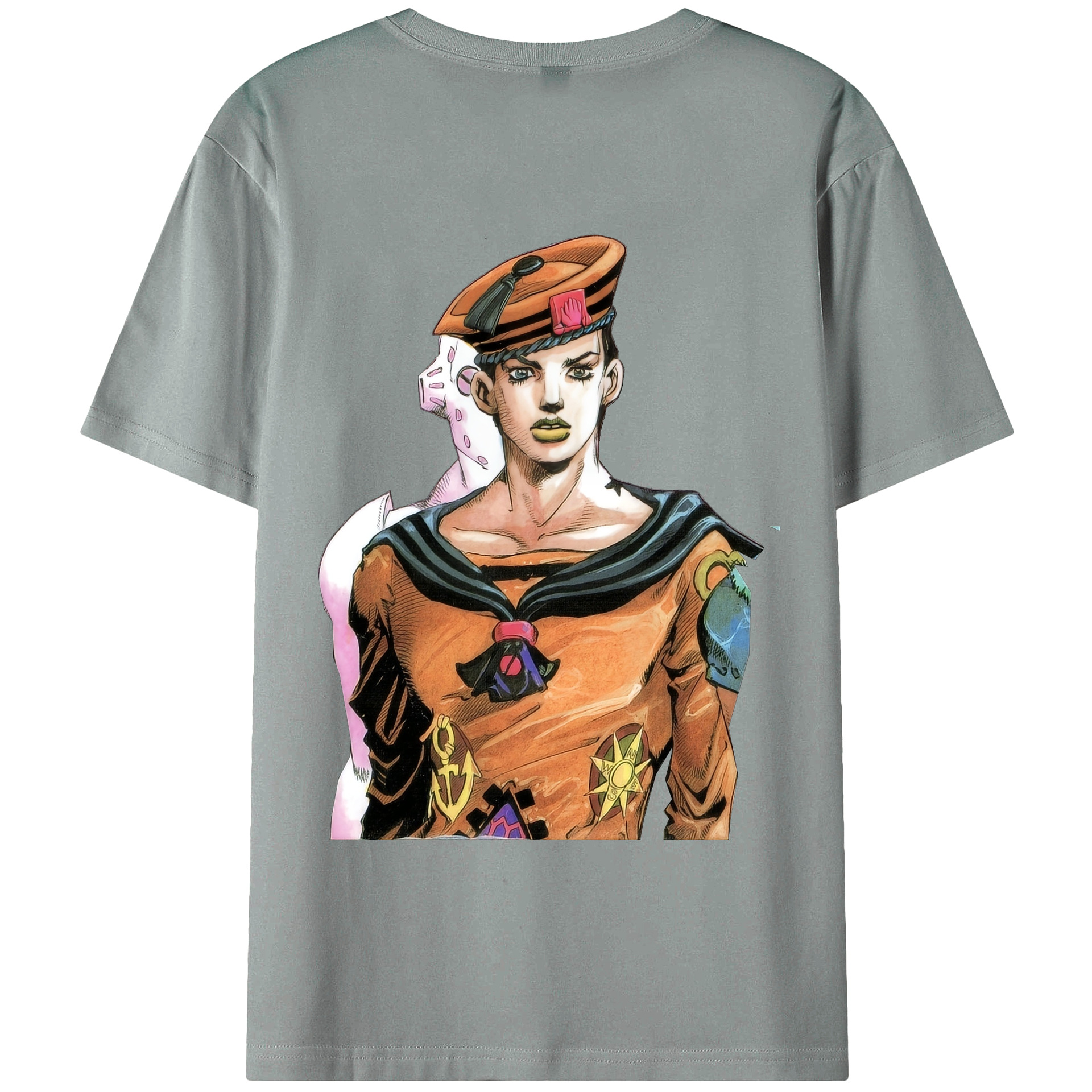 （画像用） ジョジョの奇妙な冒険 東方定助 JoJo's Bizarre Adventure Higashikata Josuke 綿100％ メンズ半袖Tシャツ（バックプリント） 通気性